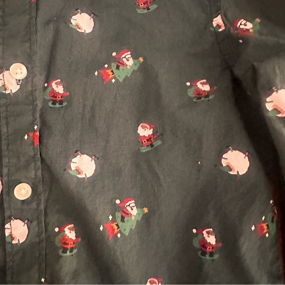 H&M Boys Santa Christmas Holiday Green Button Down Dress Shirt Size 7 Kids - Picture 4 of 6